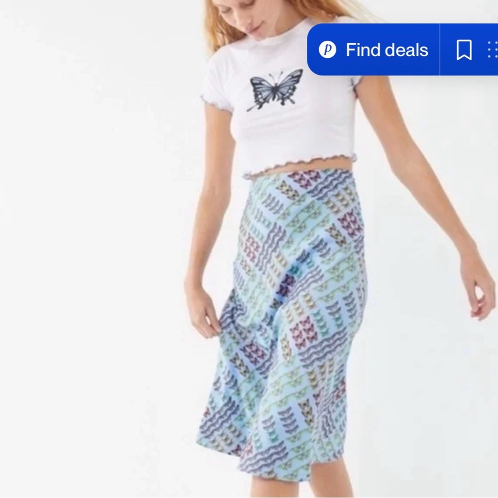 Urban Outfitters Blue and Green Patterned Midi Skirt